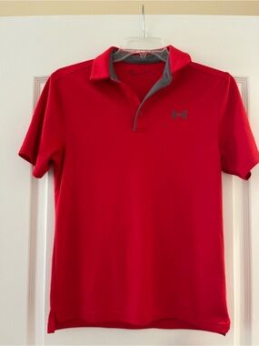 Under Armour Men’s Bright Red Polo with Contrasting Gray Trim